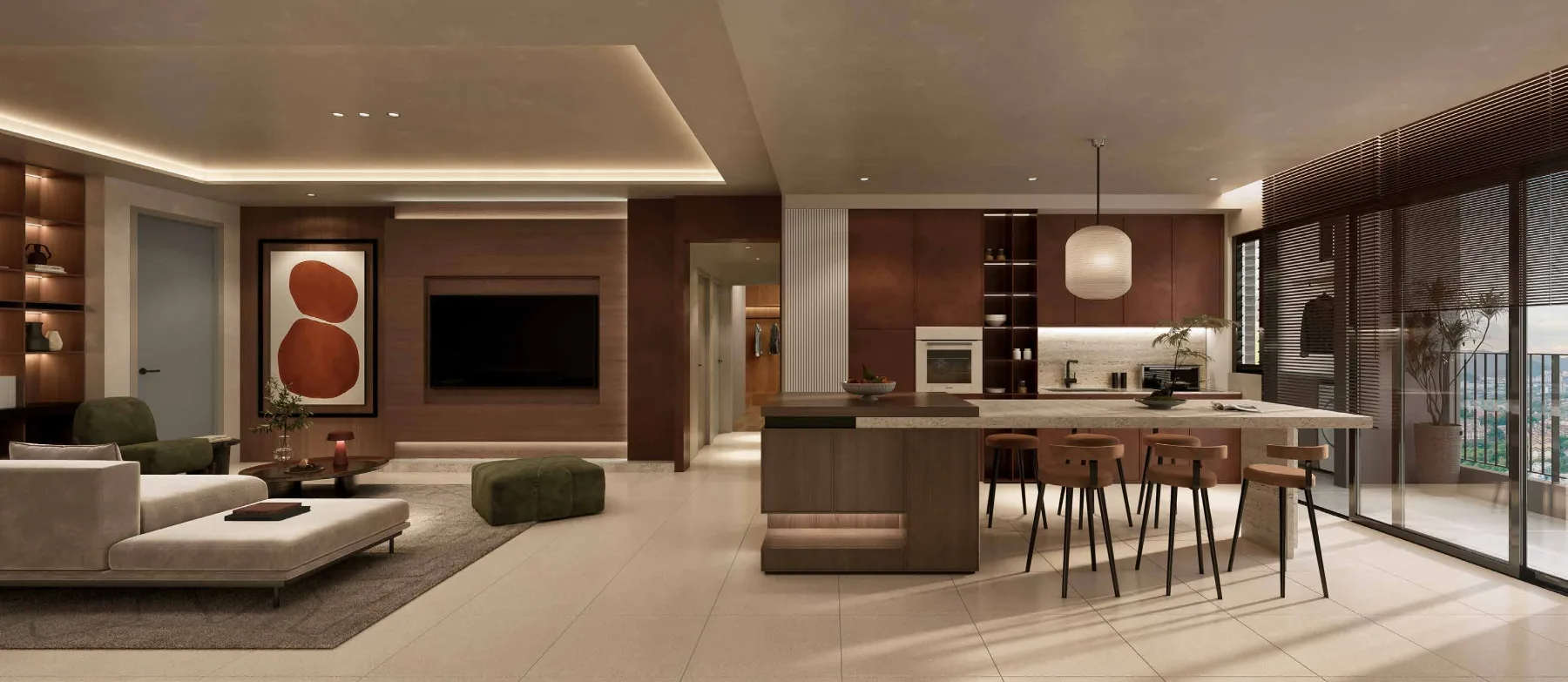 Myra Senja show-home living and kitchen area, artist's impression