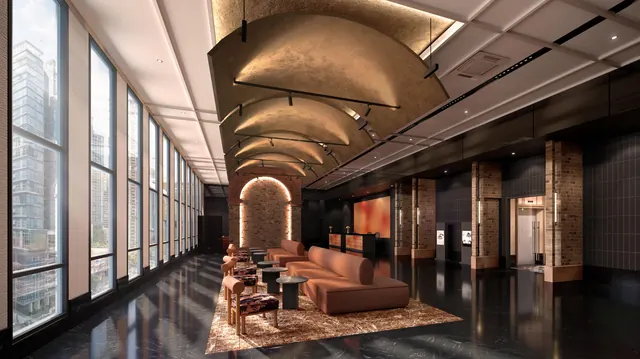 Reception lobby at Phoeniz Suites @ KL City Centre with a brick-arch vaulted ceiling and lounge seating, artist's impression