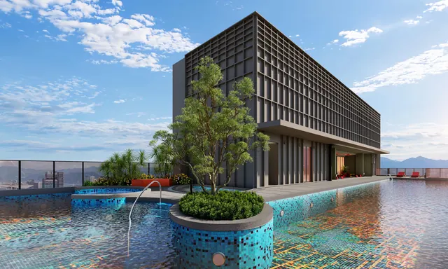 Phoeniz Suites @ KL City Centre Blazing Infinity Pool: mosaic-tiled sky pool with a landscaped island and pool pavilion, artist's impression
