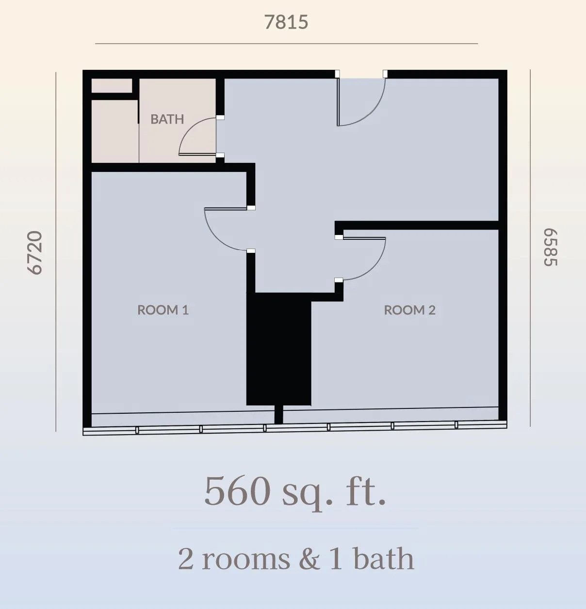 Platinum Premium Suites 2-room floor plan — 560 sq ft, 1 bathroom