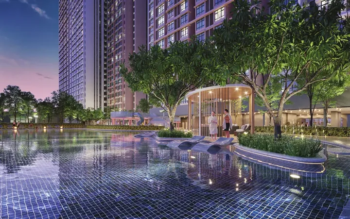Artist's impression of the resort pool with a pool pavilion on the Level 7 podium at Ponderosa Regency