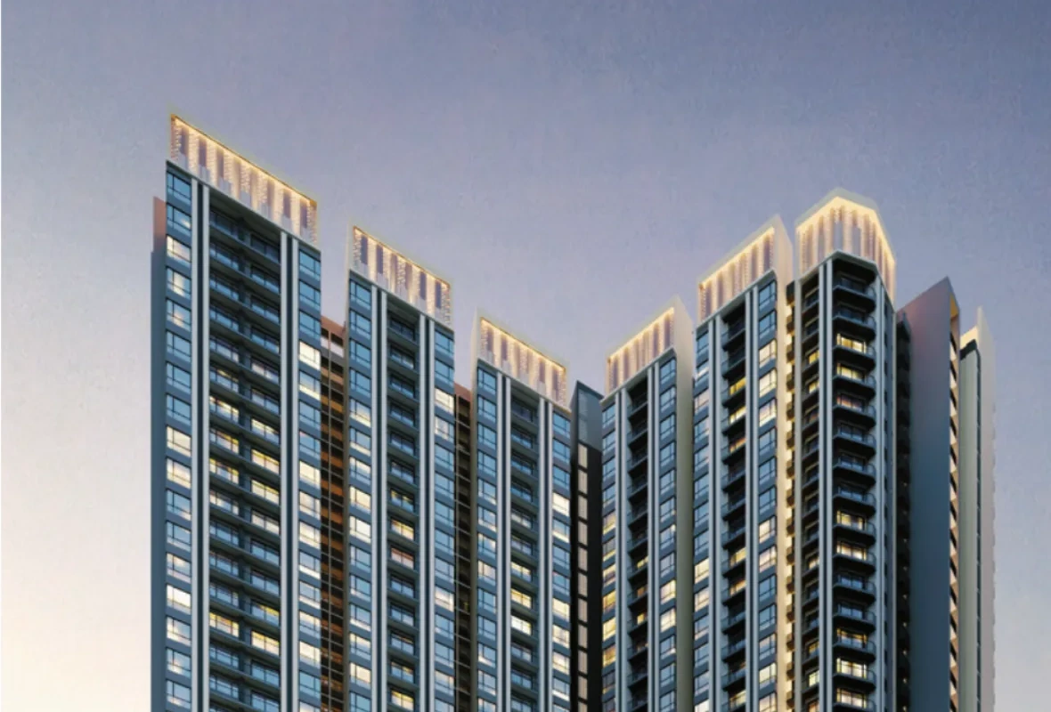 Ren Residence Bukit Jalil twin tower crowns lit at dusk, artist's impression