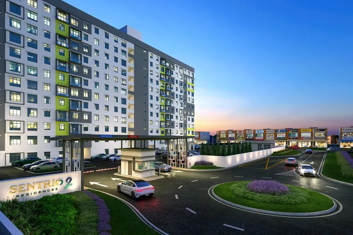 Artist's impression of the gated and guarded entrance and the 11-storey apartment blocks of Sentrio Residence 2