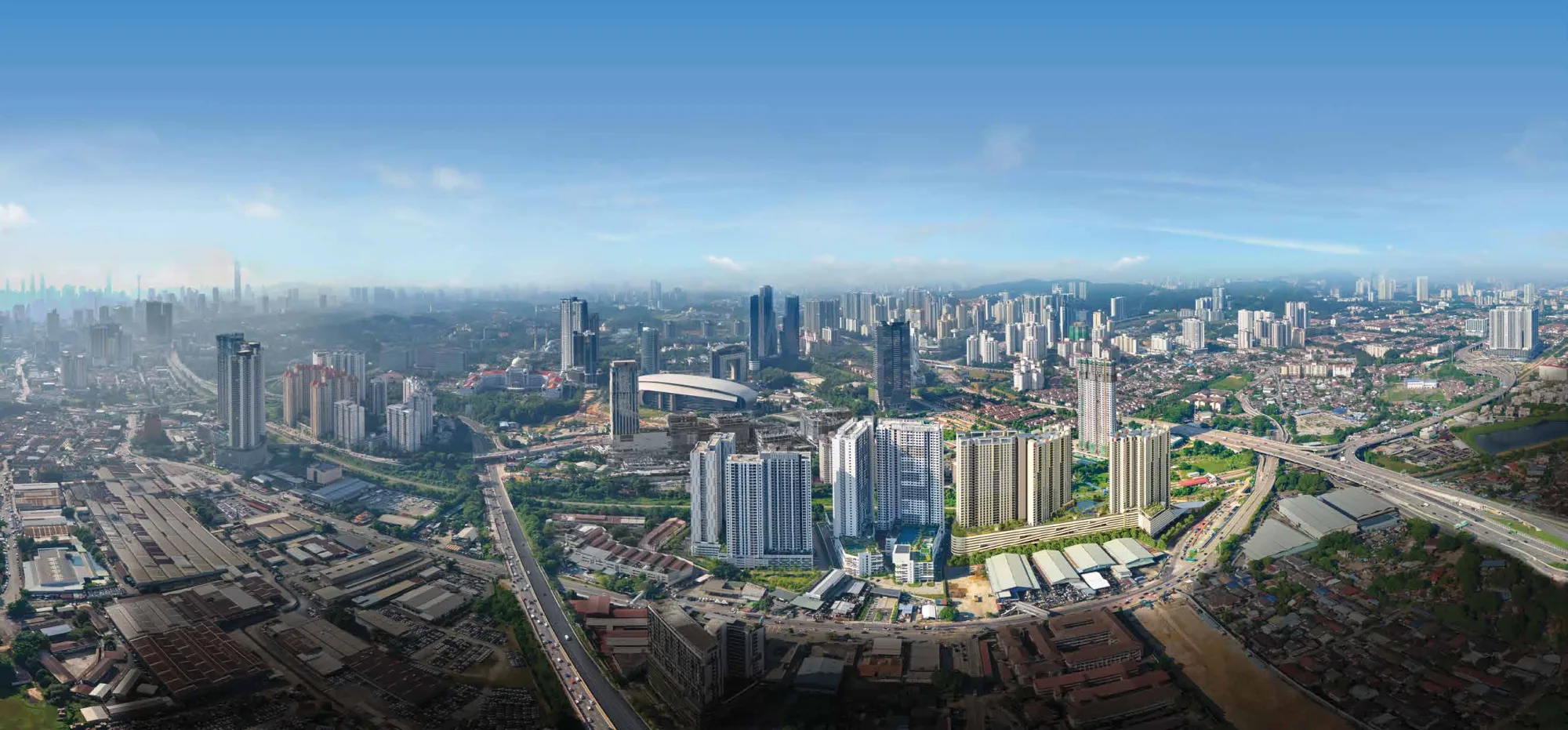 Stellaris Riana Dutamas towers in the Segambut skyline, aerial view