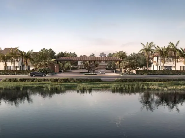 Avalon Cybersouth lakefront entrance with Balinese-inspired two-storey homes, artist's impression