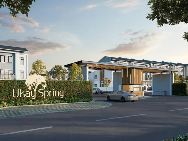 Ukay Spring gated entrance with timber-roof guardhouse and entrance signage, artist's impression