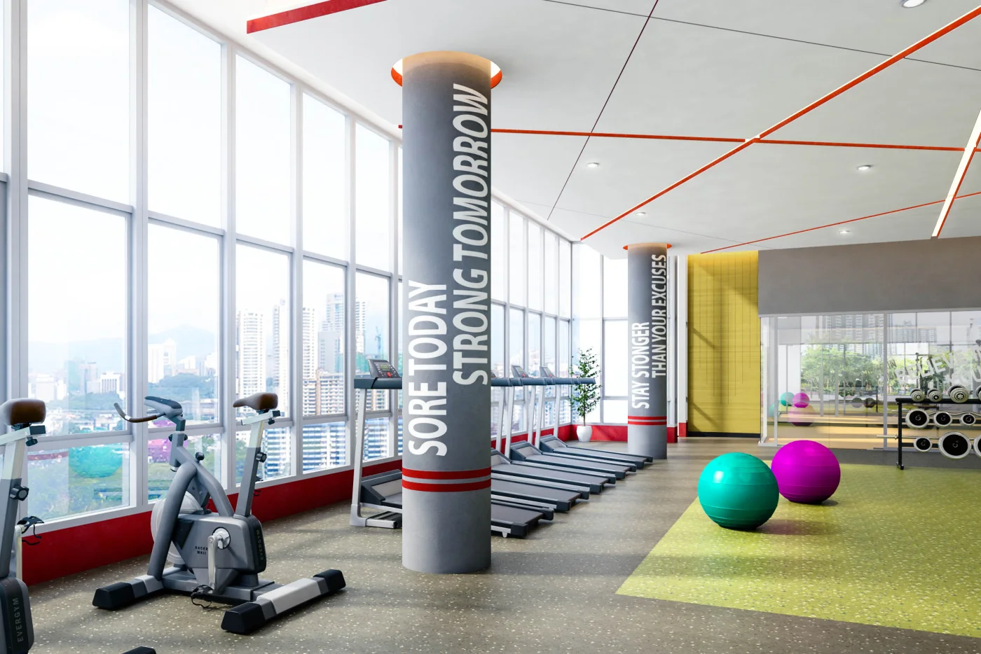 Tria Residensi sky-level gymnasium with floor-to-ceiling windows, artist's impression