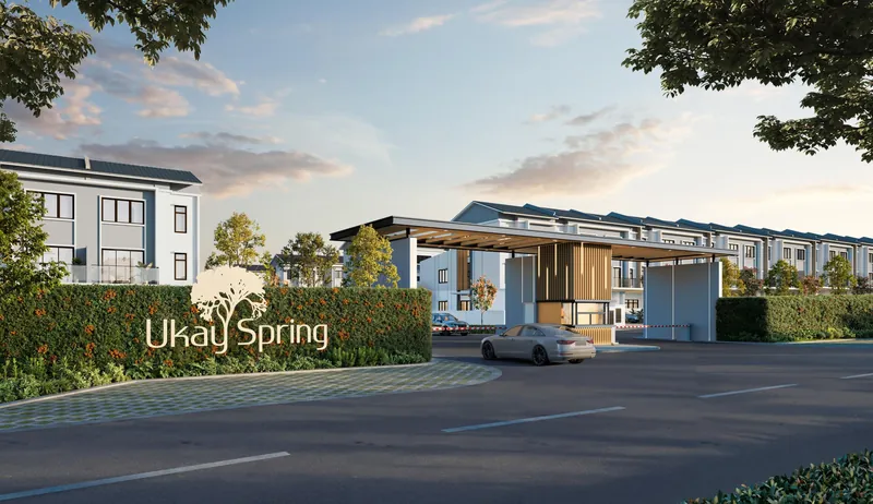 Ukay Spring gated entrance with timber-roof guardhouse and entrance signage, artist's impression