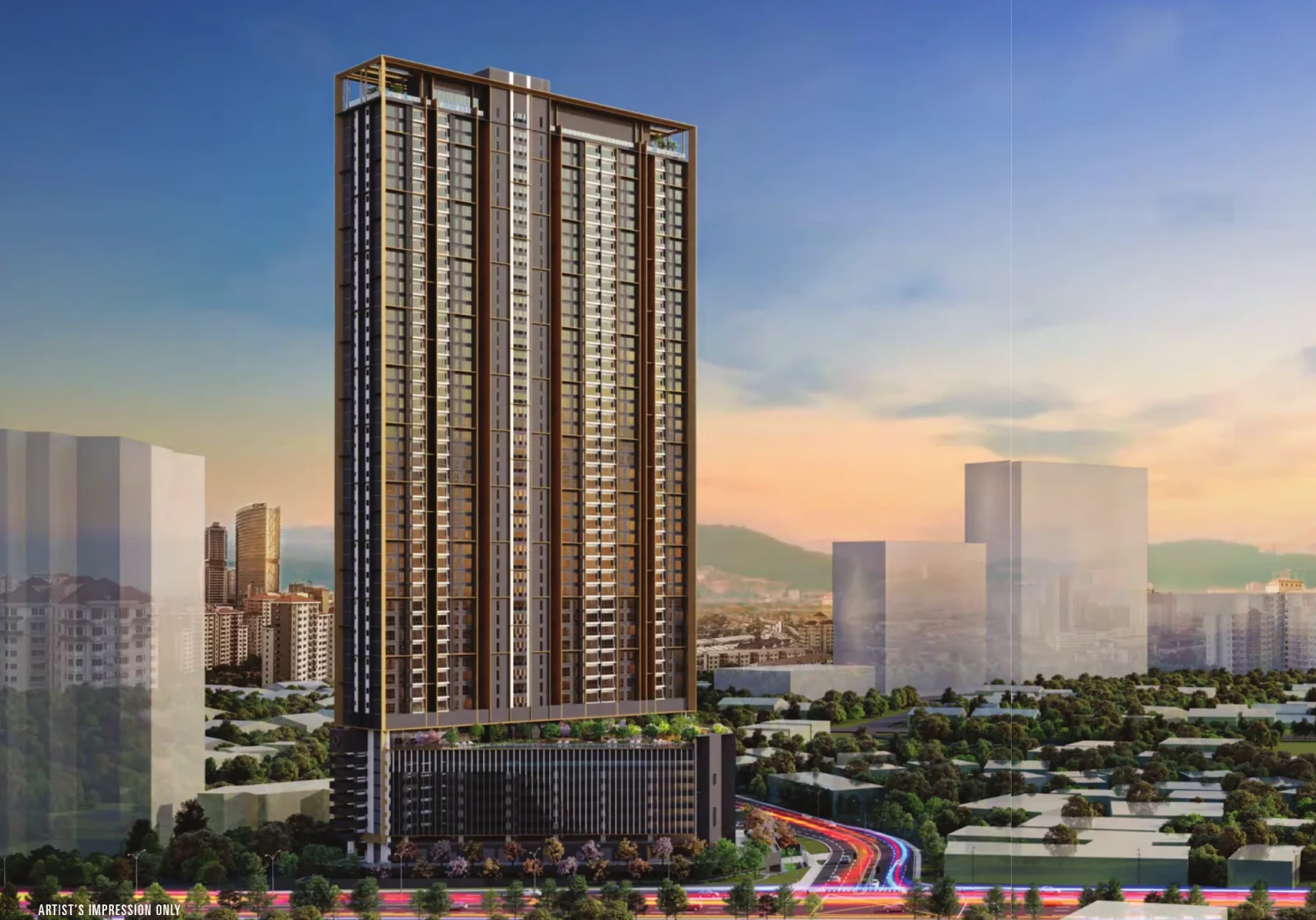Vox Residence 52-storey tower above Sentul at dusk, artist's impression