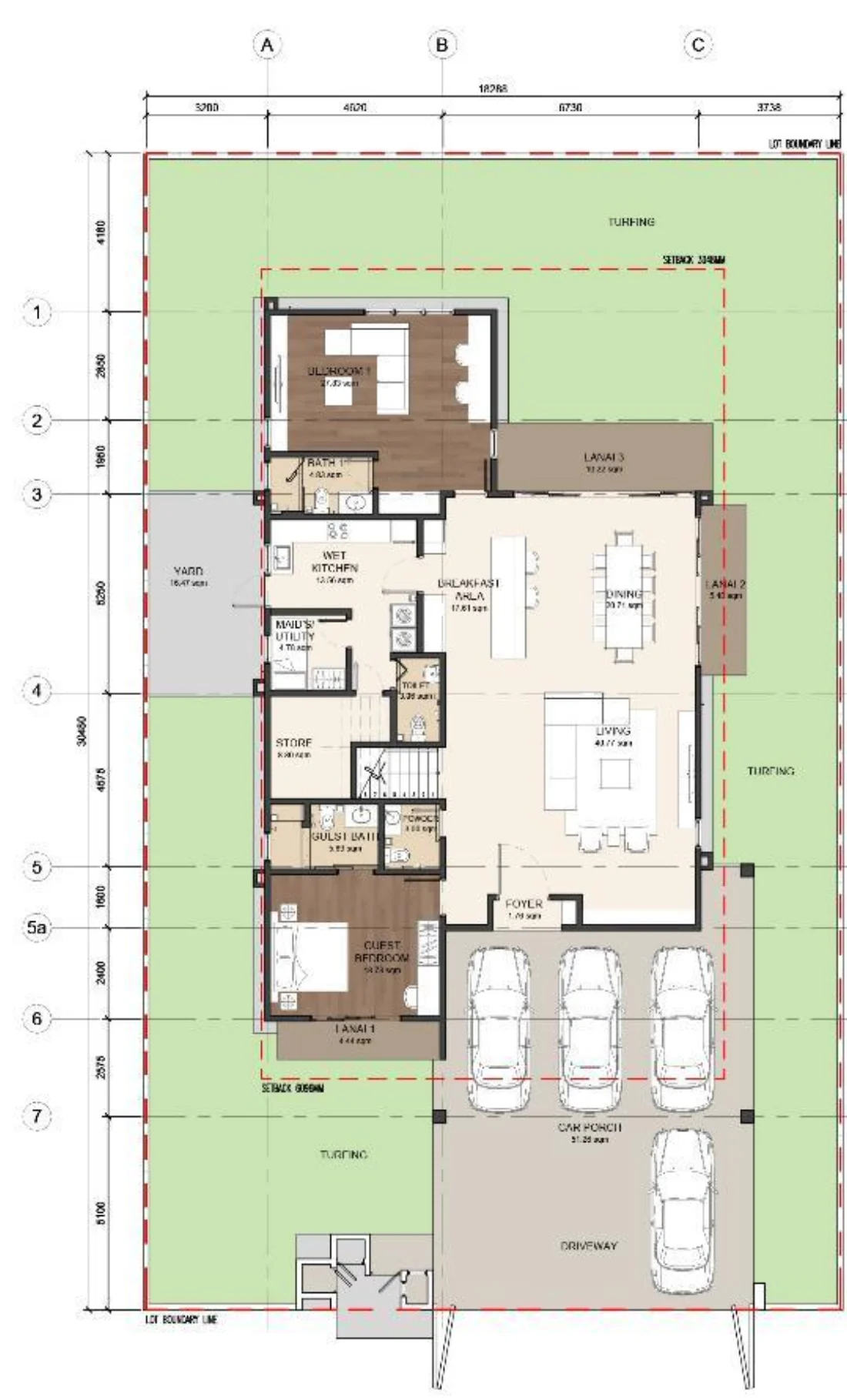 The Walden 2 Type E double-storey bungalow floor plan — 3,730 sq ft, 5+1 bedrooms